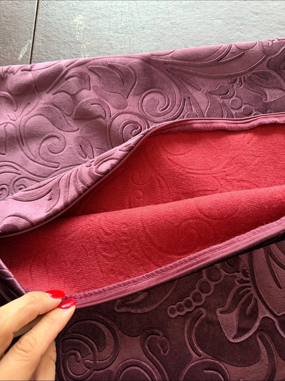 Decorative Paisley Velvet Accent Pillow Cover - Plum/Purple Color Set of 2